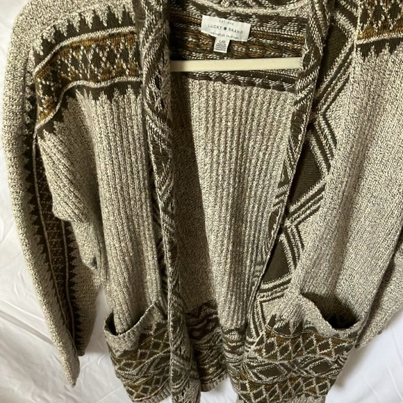 Lucky Brand: Cream/Olive Green Cardigan- warm/cozy- L - Picture 7 of 16